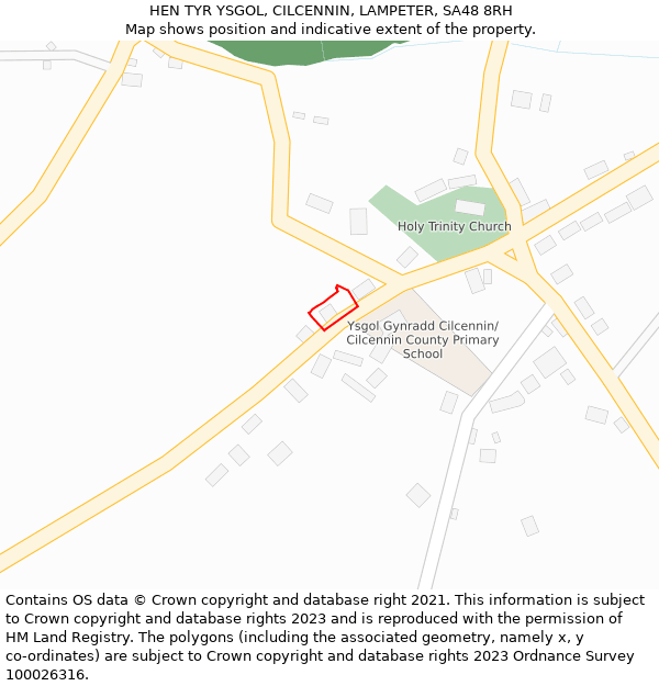 HEN TYR YSGOL, CILCENNIN, LAMPETER, SA48 8RH: Location map and indicative extent of plot