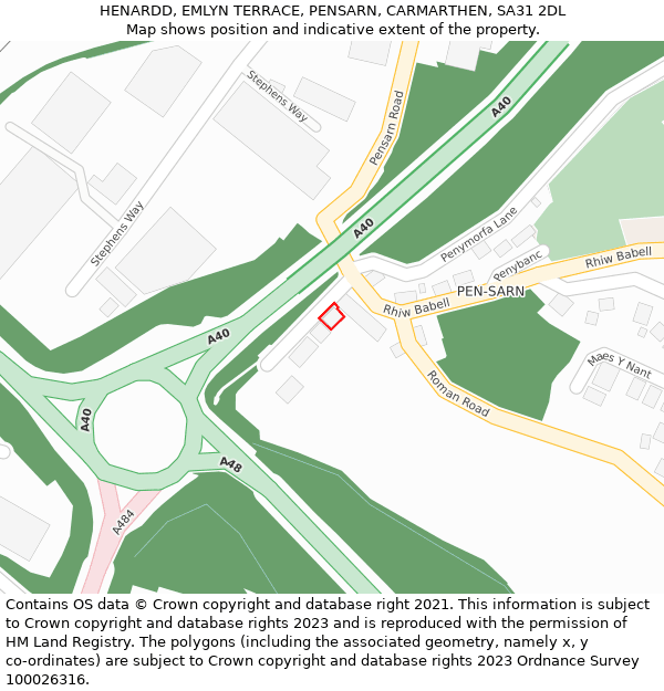 HENARDD, EMLYN TERRACE, PENSARN, CARMARTHEN, SA31 2DL: Location map and indicative extent of plot