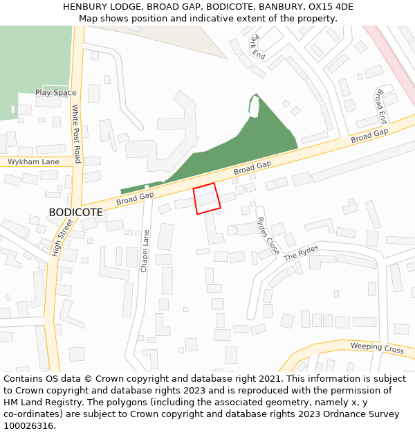 HENBURY LODGE, BROAD GAP, BODICOTE, BANBURY, OX15 4DE: Location map and indicative extent of plot