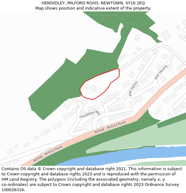 HENDIDLEY, MILFORD ROAD, NEWTOWN, SY16 2EQ: Location map and indicative extent of plot