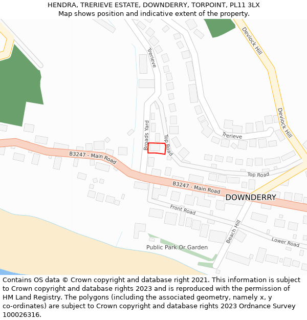 HENDRA, TRERIEVE ESTATE, DOWNDERRY, TORPOINT, PL11 3LX: Location map and indicative extent of plot