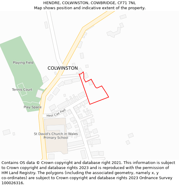 HENDRE, COLWINSTON, COWBRIDGE, CF71 7NL: Location map and indicative extent of plot