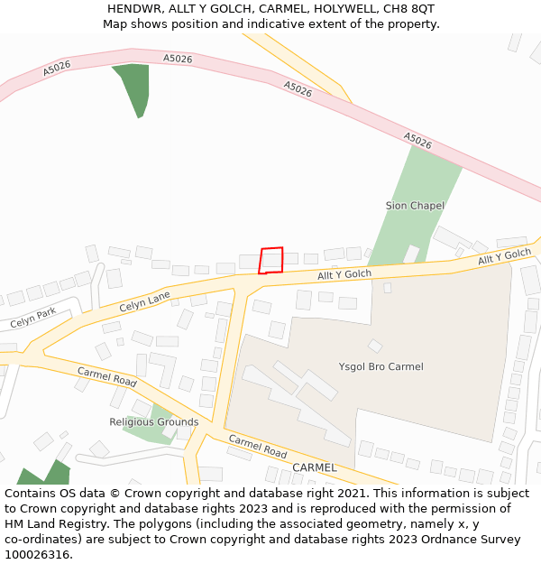 HENDWR, ALLT Y GOLCH, CARMEL, HOLYWELL, CH8 8QT: Location map and indicative extent of plot