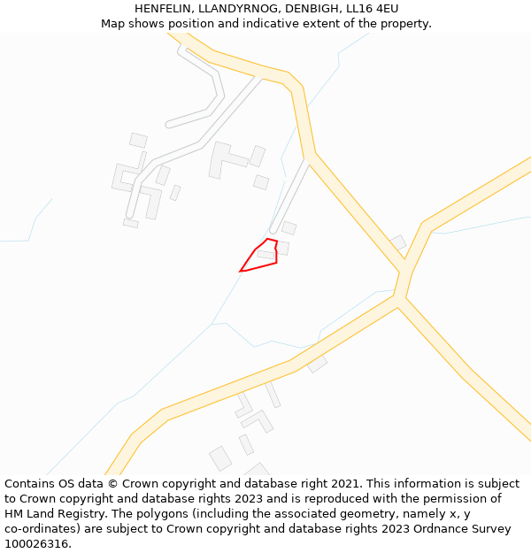 HENFELIN, LLANDYRNOG, DENBIGH, LL16 4EU: Location map and indicative extent of plot