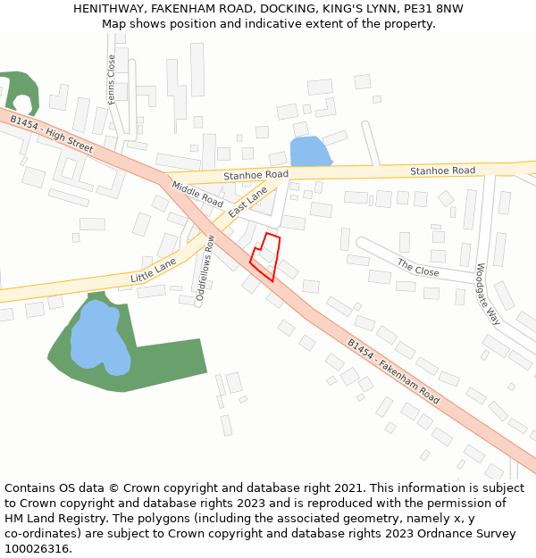 HENITHWAY, FAKENHAM ROAD, DOCKING, KING'S LYNN, PE31 8NW: Location map and indicative extent of plot