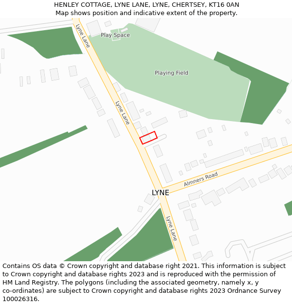 HENLEY COTTAGE, LYNE LANE, LYNE, CHERTSEY, KT16 0AN: Location map and indicative extent of plot