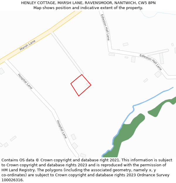 HENLEY COTTAGE, MARSH LANE, RAVENSMOOR, NANTWICH, CW5 8PN: Location map and indicative extent of plot