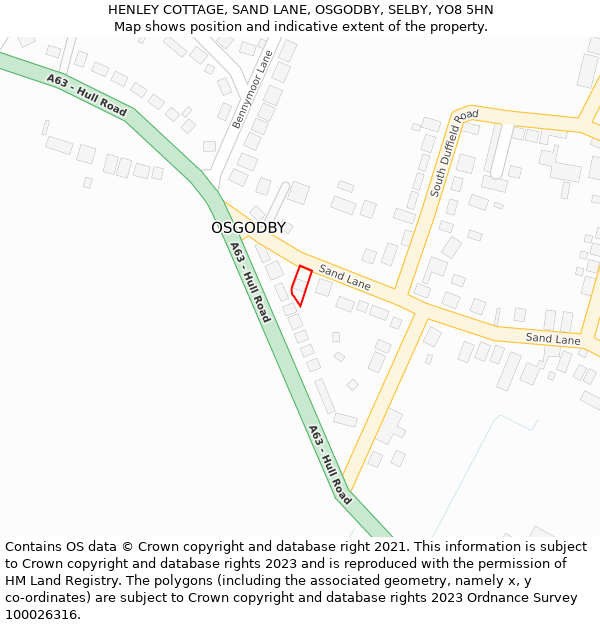 HENLEY COTTAGE, SAND LANE, OSGODBY, SELBY, YO8 5HN: Location map and indicative extent of plot