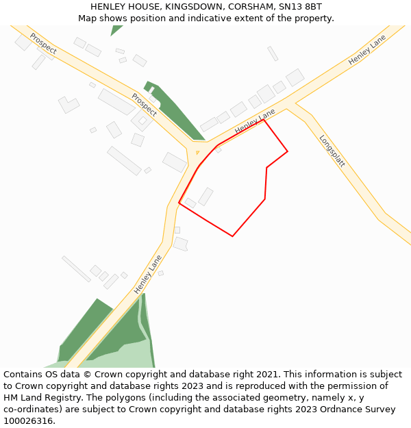 HENLEY HOUSE, KINGSDOWN, CORSHAM, SN13 8BT: Location map and indicative extent of plot