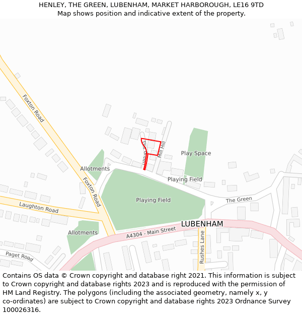 HENLEY, THE GREEN, LUBENHAM, MARKET HARBOROUGH, LE16 9TD: Location map and indicative extent of plot