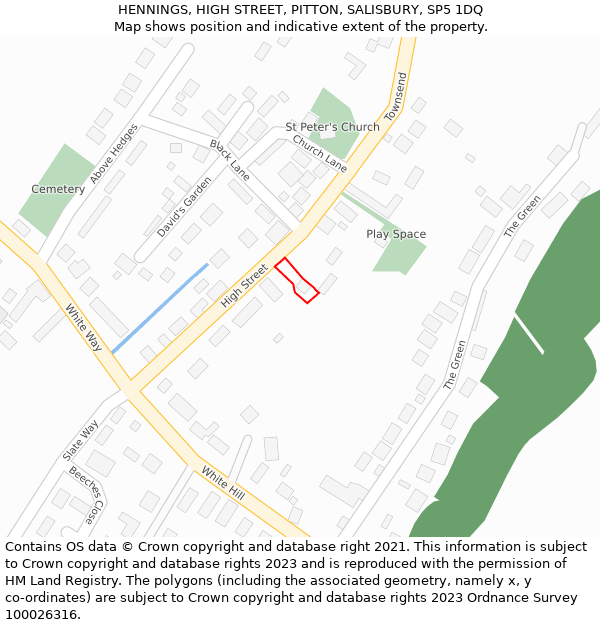 HENNINGS, HIGH STREET, PITTON, SALISBURY, SP5 1DQ: Location map and indicative extent of plot