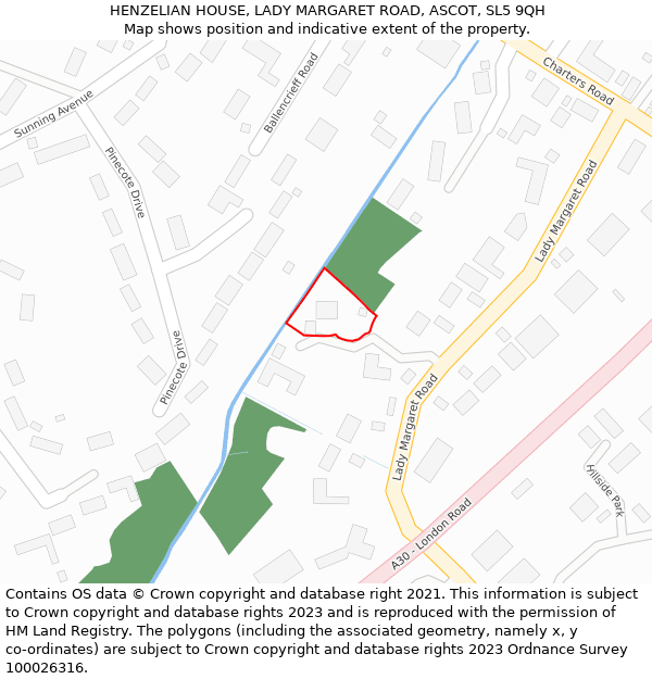 HENZELIAN HOUSE, LADY MARGARET ROAD, ASCOT, SL5 9QH: Location map and indicative extent of plot