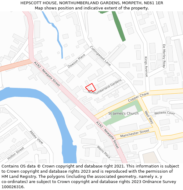 HEPSCOTT HOUSE, NORTHUMBERLAND GARDENS, MORPETH, NE61 1ER: Location map and indicative extent of plot