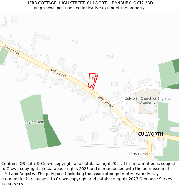 HERB COTTAGE, HIGH STREET, CULWORTH, BANBURY, OX17 2BD: Location map and indicative extent of plot
