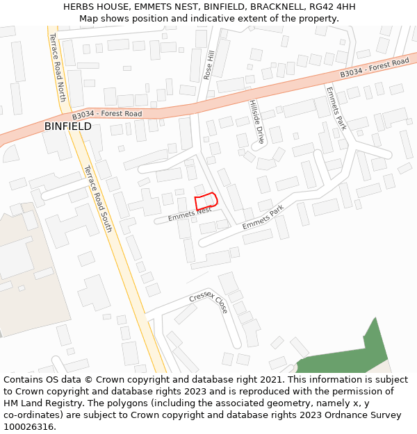 HERBS HOUSE, EMMETS NEST, BINFIELD, BRACKNELL, RG42 4HH: Location map and indicative extent of plot
