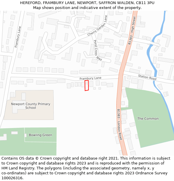 HEREFORD, FRAMBURY LANE, NEWPORT, SAFFRON WALDEN, CB11 3PU: Location map and indicative extent of plot