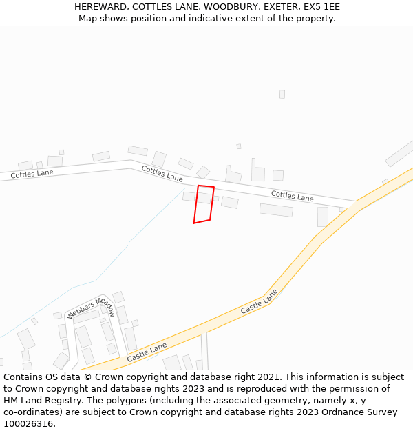 HEREWARD, COTTLES LANE, WOODBURY, EXETER, EX5 1EE: Location map and indicative extent of plot