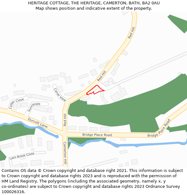 HERITAGE COTTAGE, THE HERITAGE, CAMERTON, BATH, BA2 0AU: Location map and indicative extent of plot