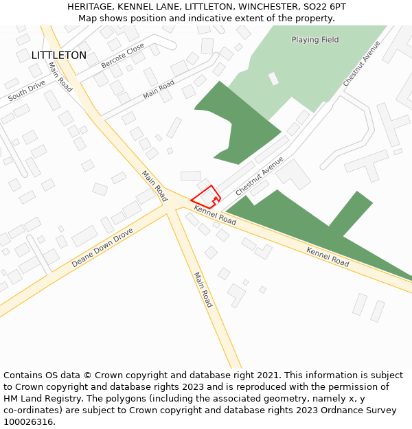 HERITAGE, KENNEL LANE, LITTLETON, WINCHESTER, SO22 6PT: Location map and indicative extent of plot