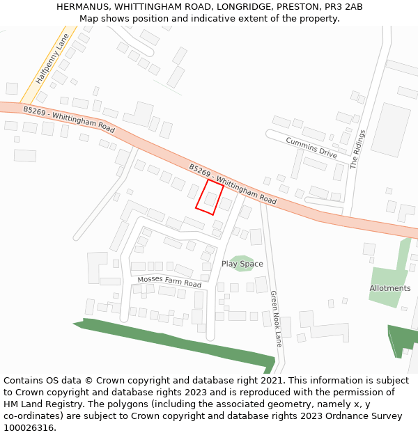 HERMANUS, WHITTINGHAM ROAD, LONGRIDGE, PRESTON, PR3 2AB: Location map and indicative extent of plot