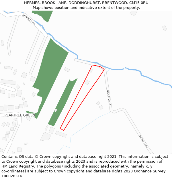 HERMES, BROOK LANE, DODDINGHURST, BRENTWOOD, CM15 0RU: Location map and indicative extent of plot