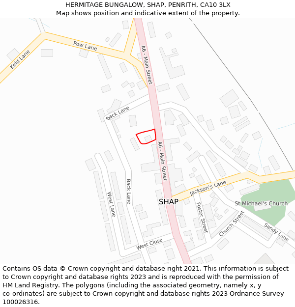 HERMITAGE BUNGALOW, SHAP, PENRITH, CA10 3LX: Location map and indicative extent of plot