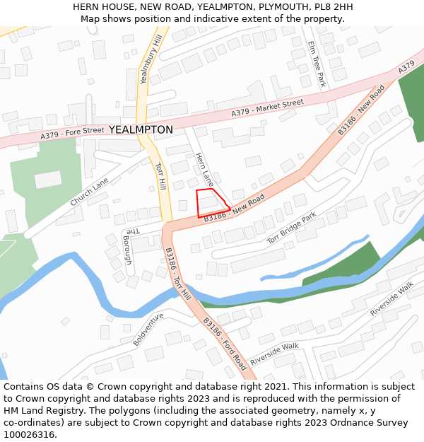 HERN HOUSE, NEW ROAD, YEALMPTON, PLYMOUTH, PL8 2HH: Location map and indicative extent of plot