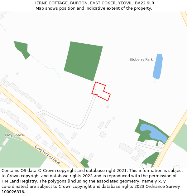 HERNE COTTAGE, BURTON, EAST COKER, YEOVIL, BA22 9LR: Location map and indicative extent of plot