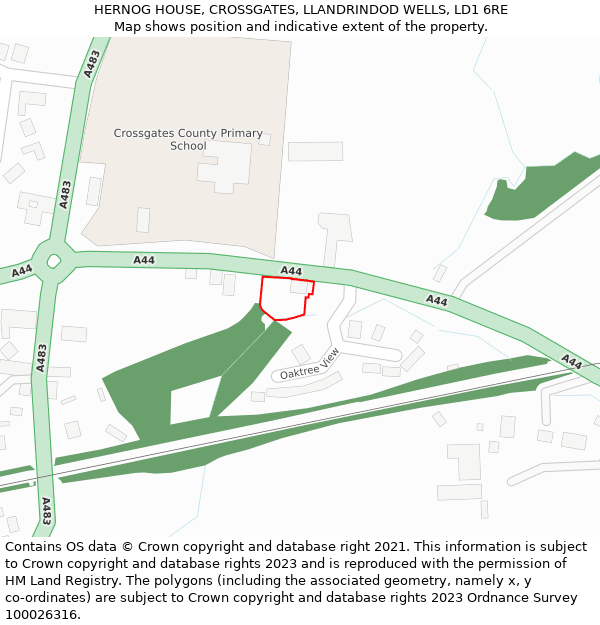 HERNOG HOUSE, CROSSGATES, LLANDRINDOD WELLS, LD1 6RE: Location map and indicative extent of plot