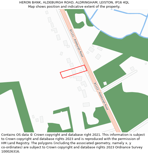 HERON BANK, ALDEBURGH ROAD, ALDRINGHAM, LEISTON, IP16 4QL: Location map and indicative extent of plot