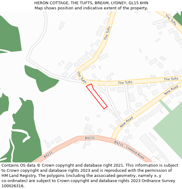 HERON COTTAGE, THE TUFTS, BREAM, LYDNEY, GL15 6HN: Location map and indicative extent of plot