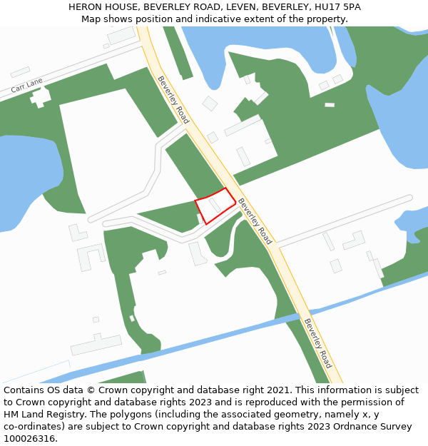 HERON HOUSE, BEVERLEY ROAD, LEVEN, BEVERLEY, HU17 5PA: Location map and indicative extent of plot