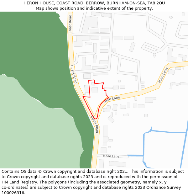 HERON HOUSE, COAST ROAD, BERROW, BURNHAM-ON-SEA, TA8 2QU: Location map and indicative extent of plot