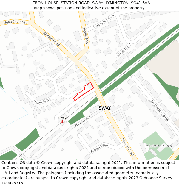 HERON HOUSE, STATION ROAD, SWAY, LYMINGTON, SO41 6AA: Location map and indicative extent of plot