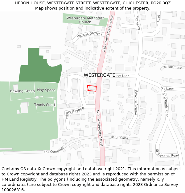 HERON HOUSE, WESTERGATE STREET, WESTERGATE, CHICHESTER, PO20 3QZ: Location map and indicative extent of plot