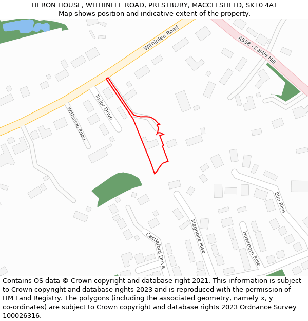 HERON HOUSE, WITHINLEE ROAD, PRESTBURY, MACCLESFIELD, SK10 4AT: Location map and indicative extent of plot