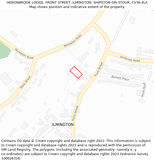 HERONBROOK LODGE, FRONT STREET, ILMINGTON, SHIPSTON-ON-STOUR, CV36 4LA: Location map and indicative extent of plot