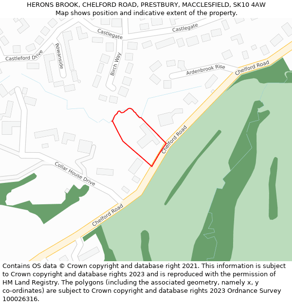 HERONS BROOK, CHELFORD ROAD, PRESTBURY, MACCLESFIELD, SK10 4AW: Location map and indicative extent of plot