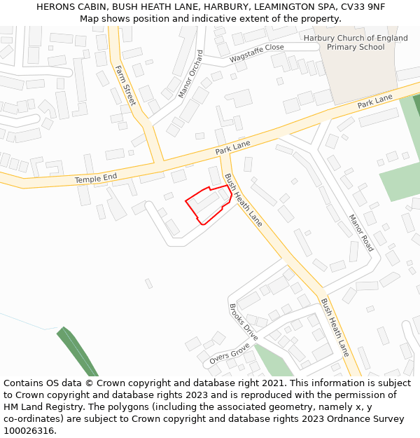 HERONS CABIN, BUSH HEATH LANE, HARBURY, LEAMINGTON SPA, CV33 9NF: Location map and indicative extent of plot