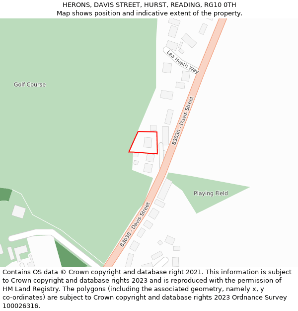HERONS, DAVIS STREET, HURST, READING, RG10 0TH: Location map and indicative extent of plot