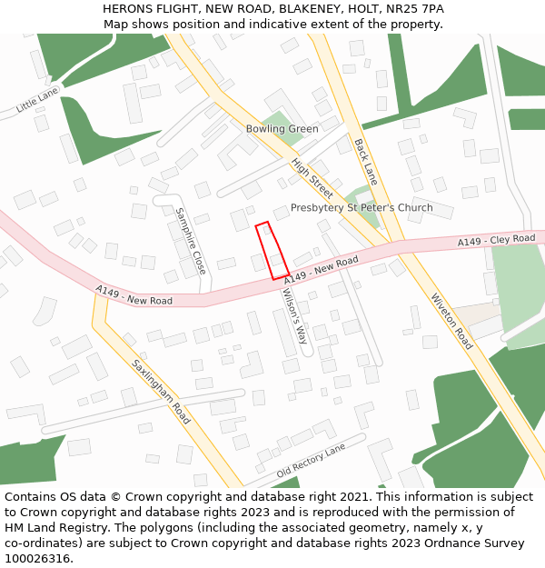 HERONS FLIGHT, NEW ROAD, BLAKENEY, HOLT, NR25 7PA: Location map and indicative extent of plot