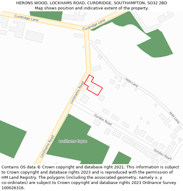 HERONS WOOD, LOCKHAMS ROAD, CURDRIDGE, SOUTHAMPTON, SO32 2BD: Location map and indicative extent of plot