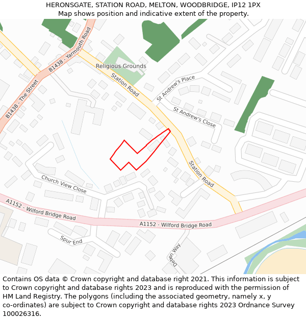 HERONSGATE, STATION ROAD, MELTON, WOODBRIDGE, IP12 1PX: Location map and indicative extent of plot