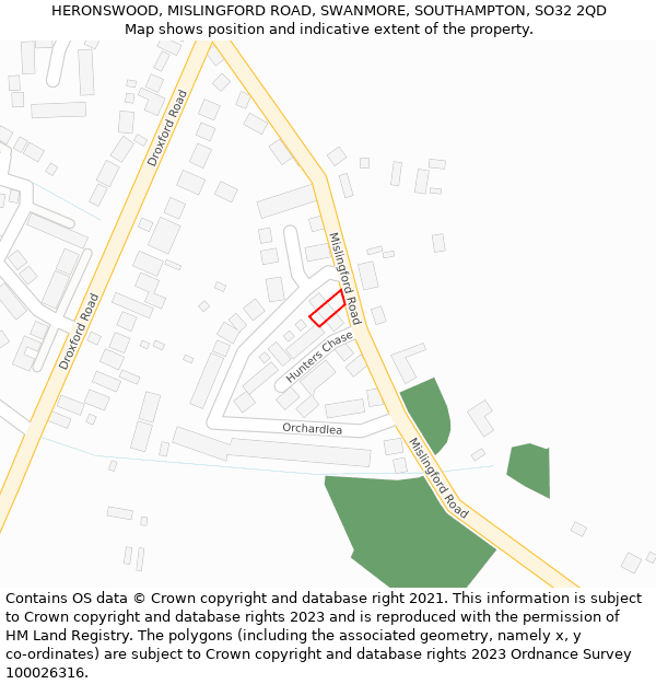 HERONSWOOD, MISLINGFORD ROAD, SWANMORE, SOUTHAMPTON, SO32 2QD: Location map and indicative extent of plot