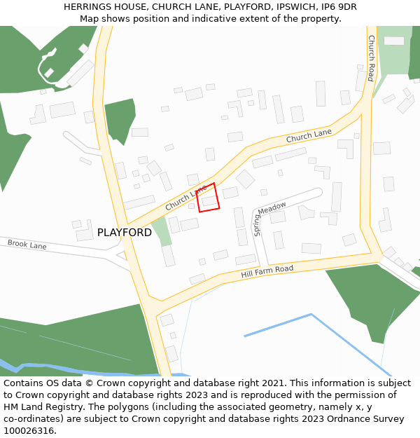 HERRINGS HOUSE, CHURCH LANE, PLAYFORD, IPSWICH, IP6 9DR: Location map and indicative extent of plot