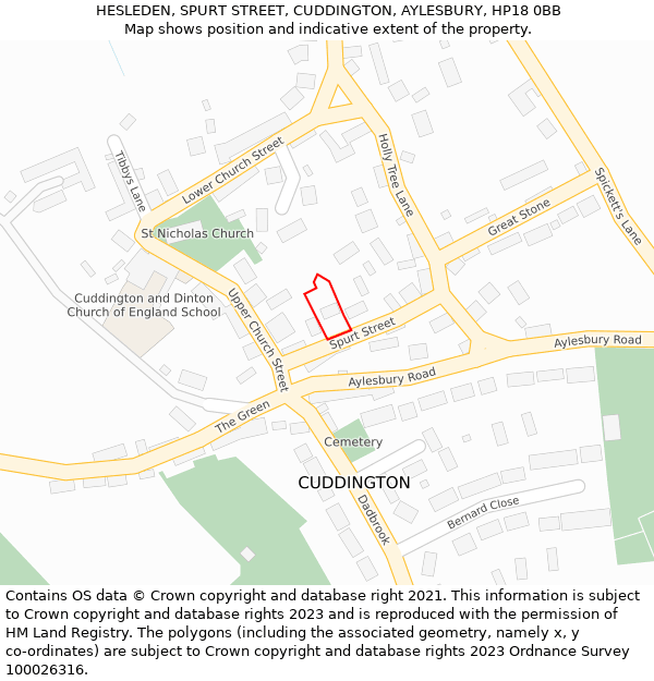 HESLEDEN, SPURT STREET, CUDDINGTON, AYLESBURY, HP18 0BB: Location map and indicative extent of plot