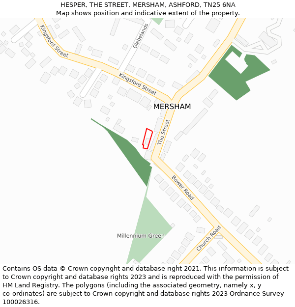 HESPER, THE STREET, MERSHAM, ASHFORD, TN25 6NA: Location map and indicative extent of plot