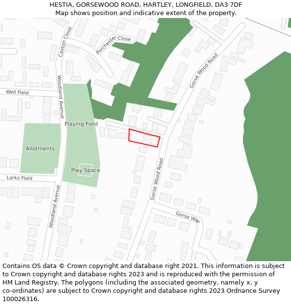 HESTIA, GORSEWOOD ROAD, HARTLEY, LONGFIELD, DA3 7DF: Location map and indicative extent of plot