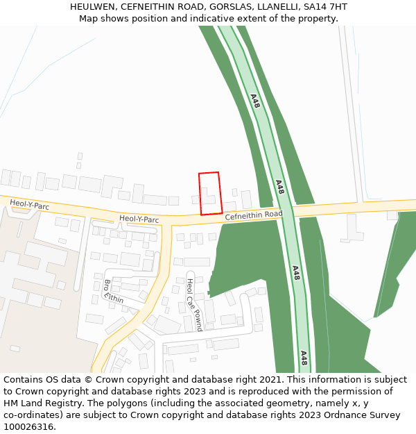 HEULWEN, CEFNEITHIN ROAD, GORSLAS, LLANELLI, SA14 7HT: Location map and indicative extent of plot