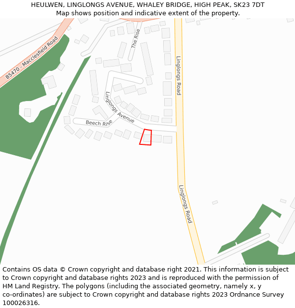 HEULWEN, LINGLONGS AVENUE, WHALEY BRIDGE, HIGH PEAK, SK23 7DT: Location map and indicative extent of plot